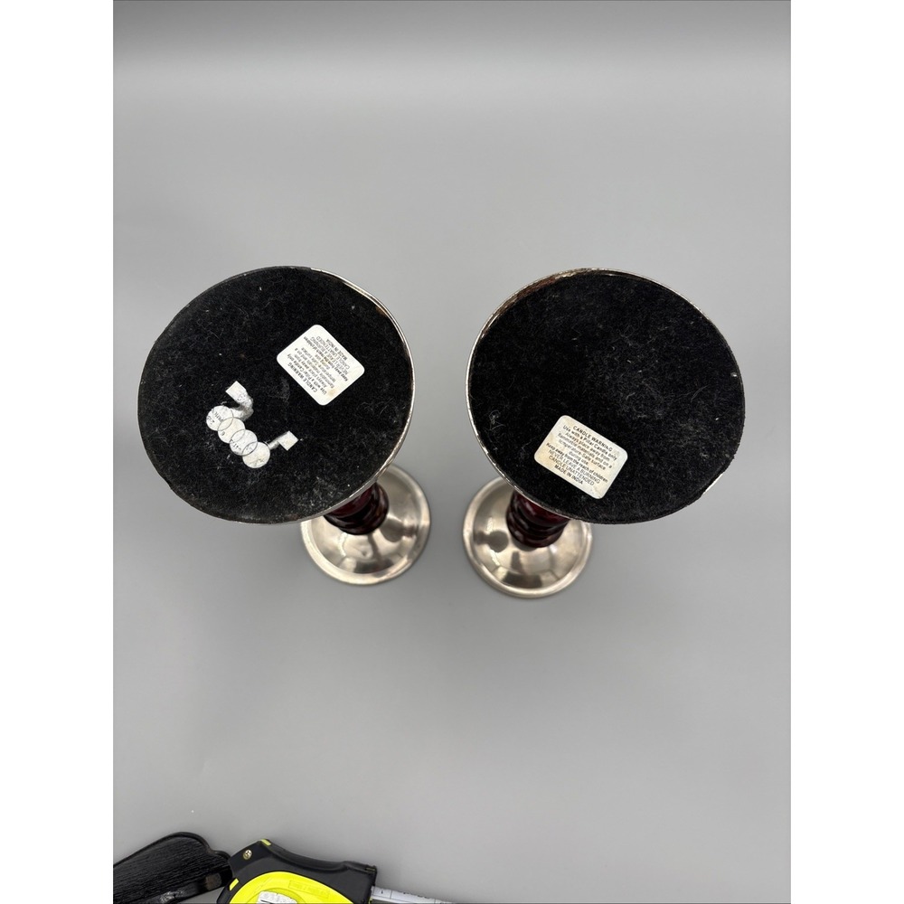 Pillar Candle Holder Set of 2 Made In India Metal Glass Beaded Design Vintage - Picture 10 of 16